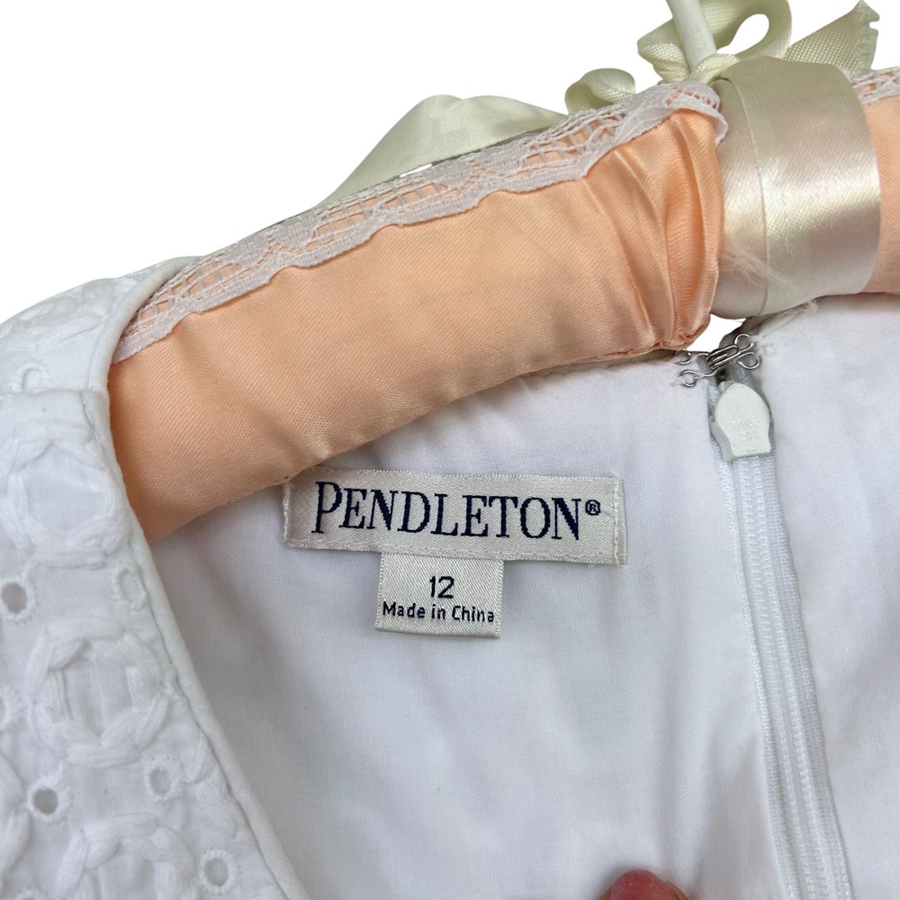 Pendleton Eyelet Lace Dress Women 12 White Cotton Sleeveless Shift V-Neck TJ244 - Picture 2 of 10